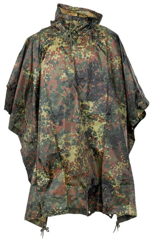 Waterproof Ripstop Poncho Hooded Festival Rain Coat Army Camo Shelter BW Camo