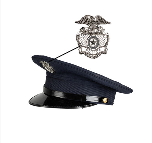 Vintage Dark Blue Visor Hat with Insignia Police Military Surplus Used