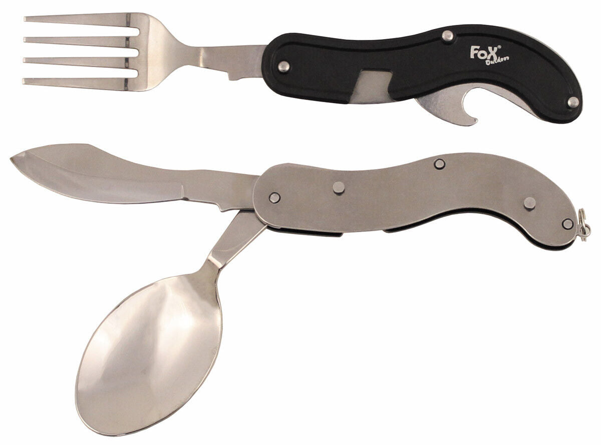 Pocket Knife Military Army Camping Hunting Cutlery Set 4 in 1 Black Divisible