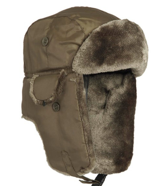 Army Air Forces Aviation Winter Cap Leather  Ma1 Pilot Fur Hat OD Green