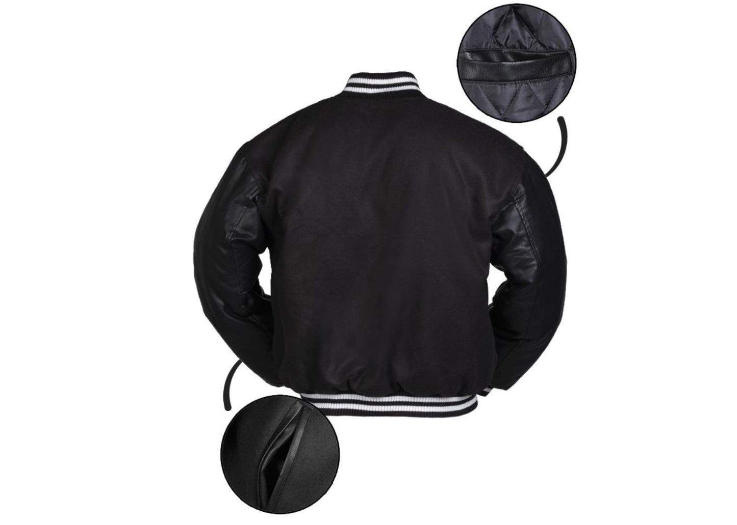 Vintage Style NY New York Baseball Jacket With Letterman Jersey Black/White