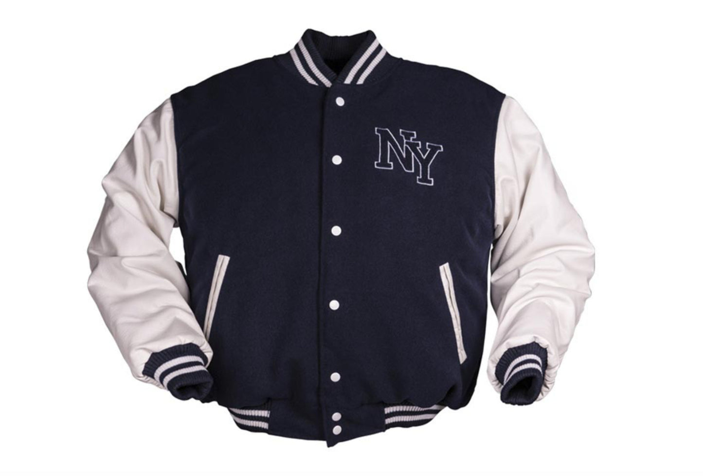 Vintage Style NY New York Baseball Jacket With Letterman Jersey Patch Navy/White