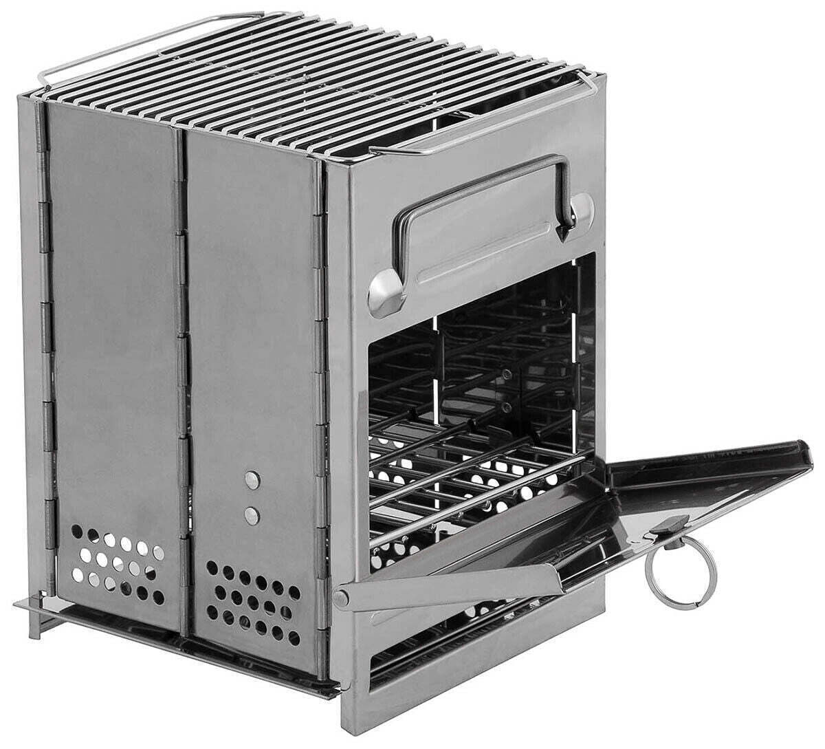 Small Stainless Steel Foldable Rocket Stove with Grate - Compact and Efficient