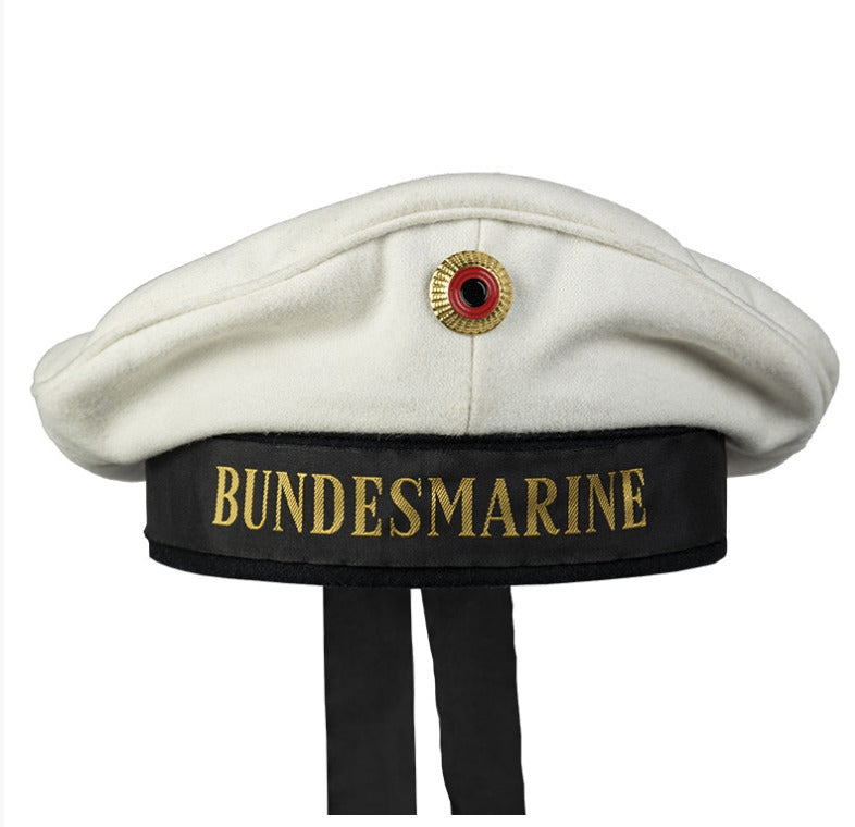 German Army BW Bundeswehr Marine Navy Hat With Insignia 100% Wool White Authentic