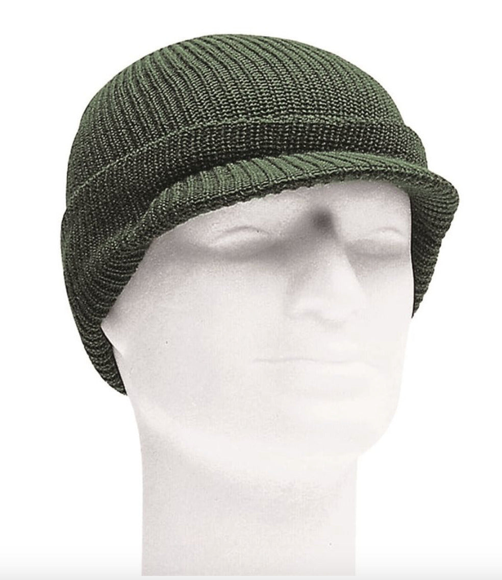 US Army Style Field Warm Acrylic Watch Cap With Visor OD Green