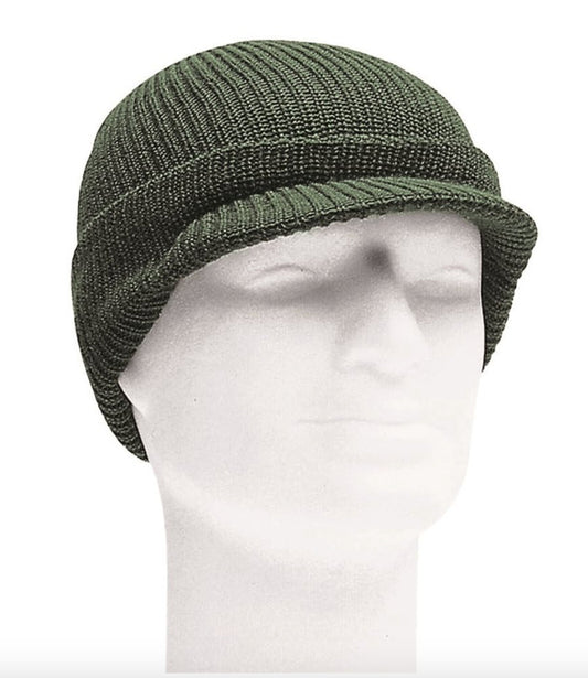 US Army Style Field Warm Acrylic Watch Cap With Visor OD Green