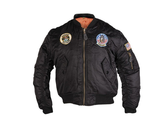 US Army Military  Style Jacket Kids Size MA1 Field Pilot With Patched Black