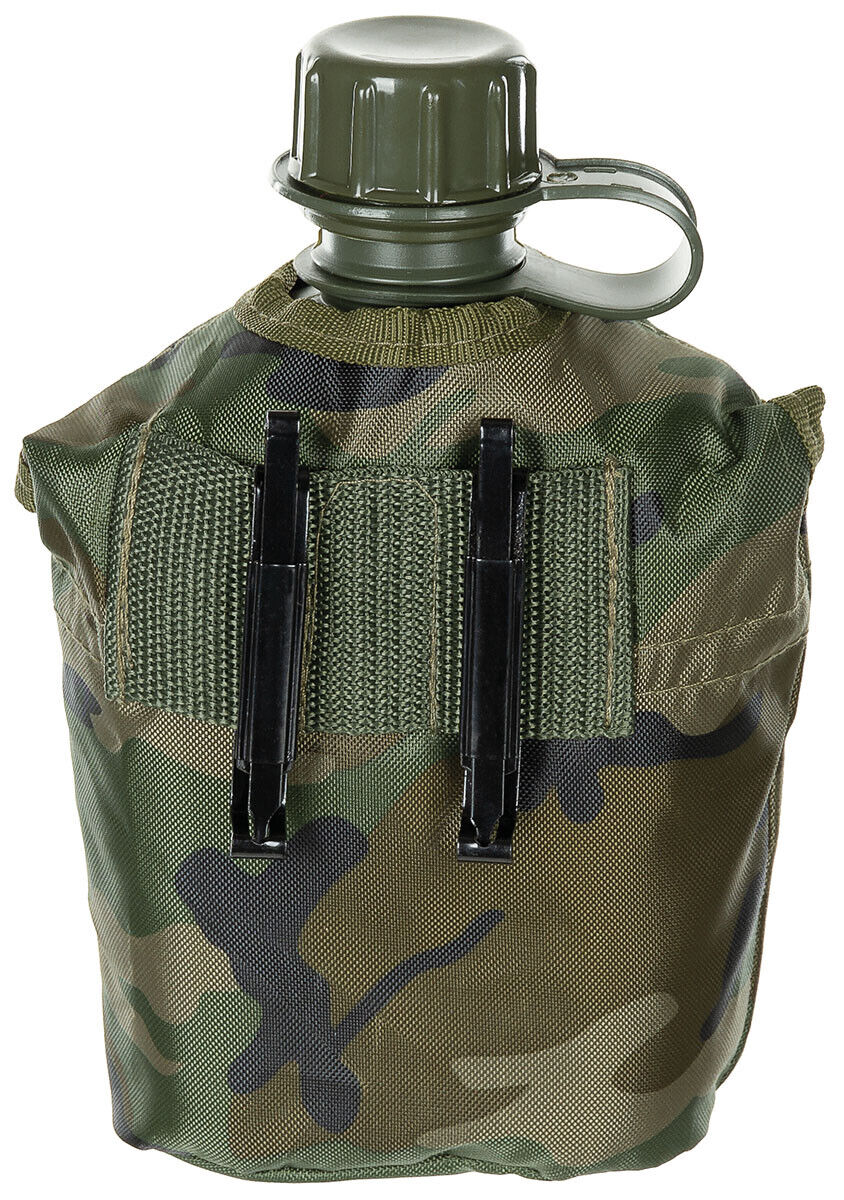 US Army Military Style Plastic Canteen 1L Cover  Woodland BPA Free