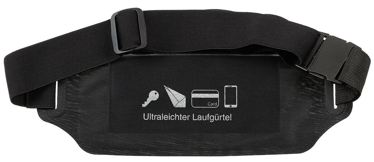 Running Belt Water-Resistant Sweatproof Front Pocket Waterproof Zip Black