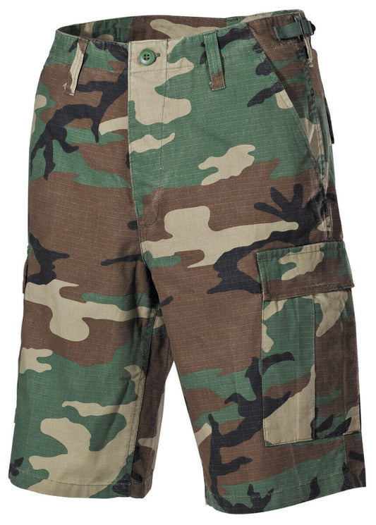 US Army Military Bermudas BDU Rip Stop Camo Woodland Side Pockets