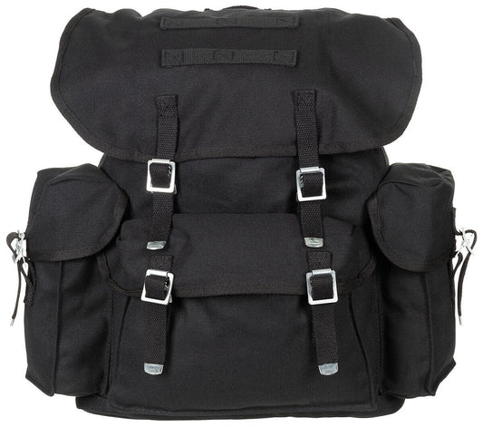 Bundeswehr Canvas Black Backpack Adjustable Straps Lid Closure Main Compartment