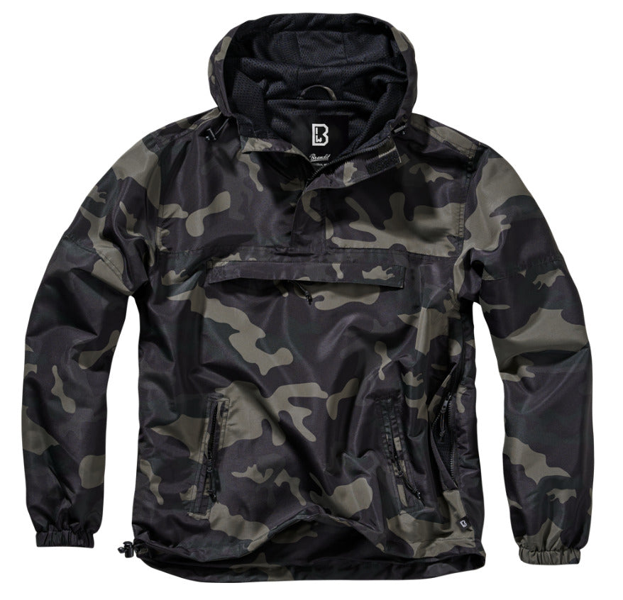 Brandit Windbreaker Anorak Dark Camo – Summer Rain Jacket Outdoor Hiking
