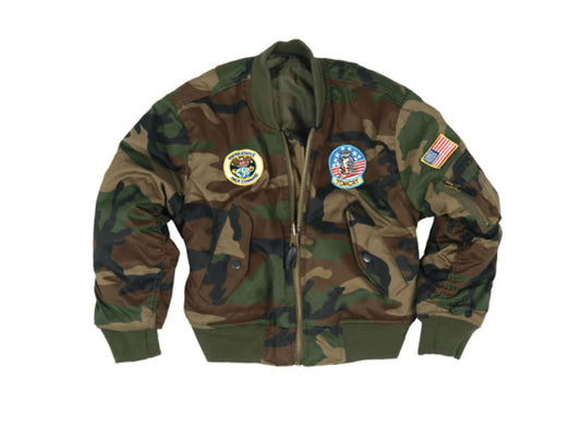 US Army Style MA1 Kids Flight Pilot Military Jacket With Patches Camo