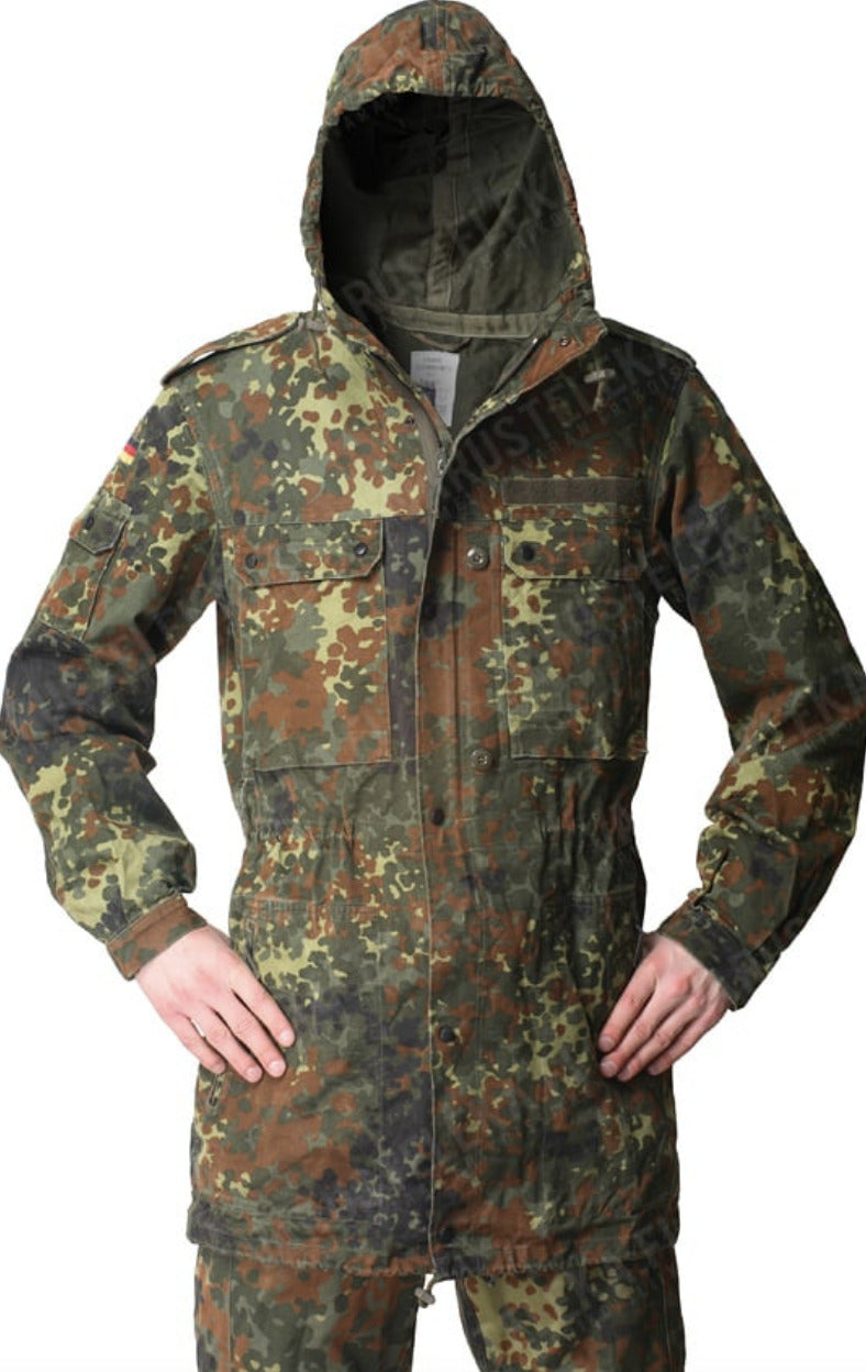 Original German BW Army Field Jacket Parka Military Issue Flecktarn Camo Used