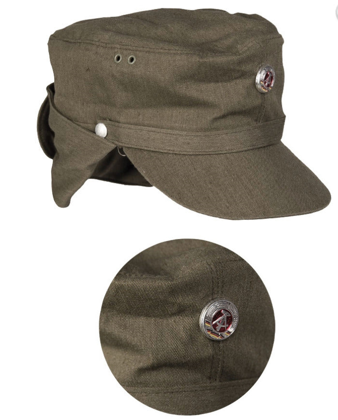 East German OD Mountain Troop Hat Cockade Vintage Military Surplus Wool Blend