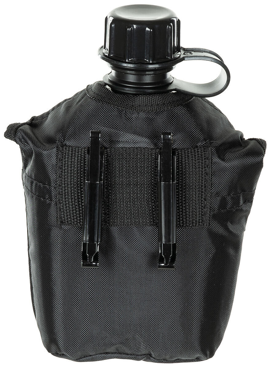 MFH US Plastic Canteen 1L with Padded Cover - Black