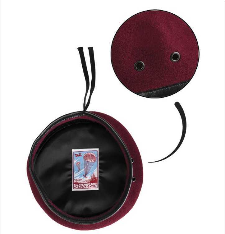 Original Plein Ciel Beret German Army Commando 100% Merino Wool Burgundy