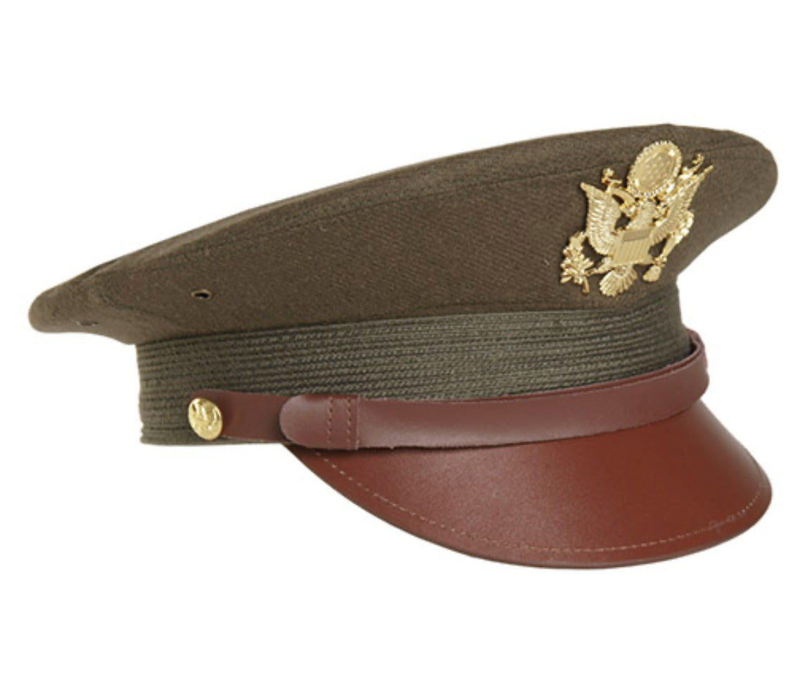 US Army Official Visor Hat With Insignia Reproduction 100% Wool Brown