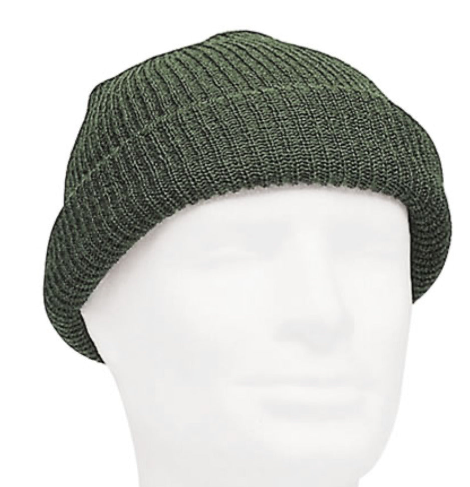 US Army Style Wool Watch Cap With Visor Warm Hat Military OD Green