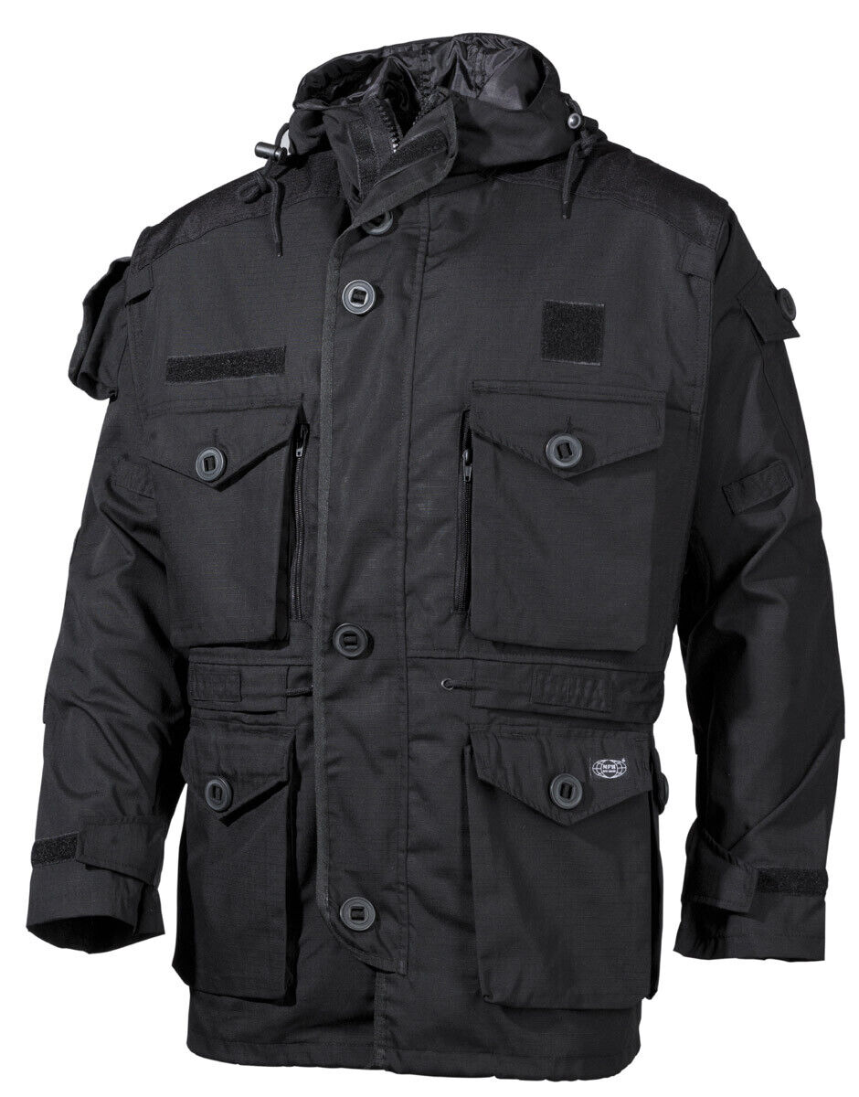 Commando Jacket Smock Hiking Mens Parka Hunting Army Ripstop Coat Black MFH