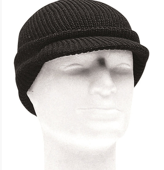 US Army Wool Watch Cap with Visor – Military Style Warm Knit Hat, Black