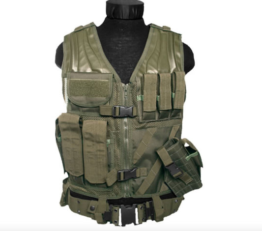 Military Tactical USMC Combat Vest With Belt Multi Pockets OD Green