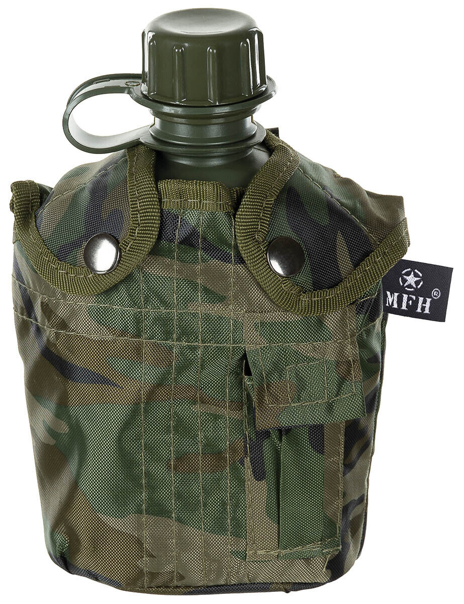 US Army Military Style Plastic Canteen 1L Cover  Woodland BPA Free