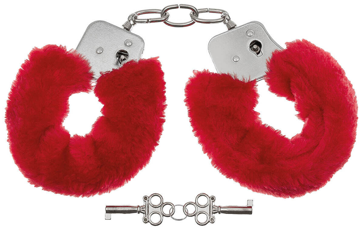 Handcuffs Steel Security Police 2 Keys Red Plush Cover