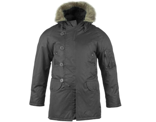 MIL-TEC NEW US Military Army Parka N3B Faux fur Hooded Black Style Aviator