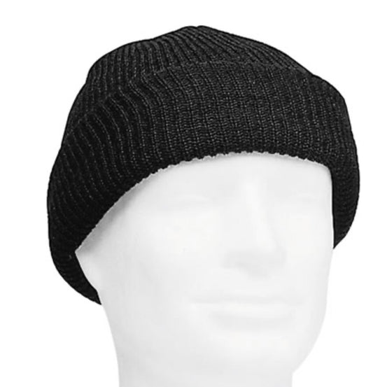 US Army Style Wool Watch Cap With Visor Warm Hat Military Black One Size