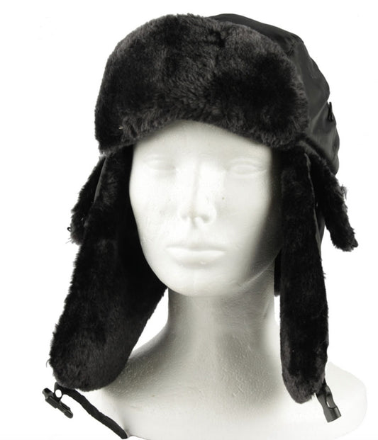 Army Air Forces Aviation Winter Cap Leather  Ma1 Pilot Fur Hat Black