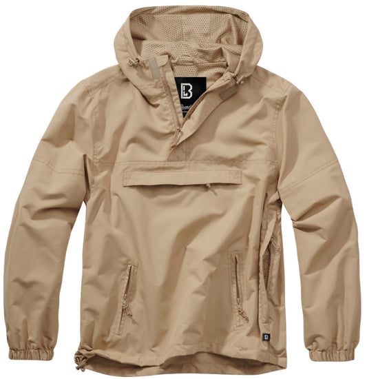 Brandit Windbreaker Anorak Summer Hoodie Rain Jacket Outdoor Hiking Camel
