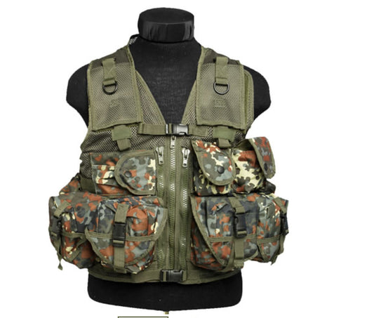 Military Army Combat Tactical Vest Modular System 9 Pockets Flecktarn