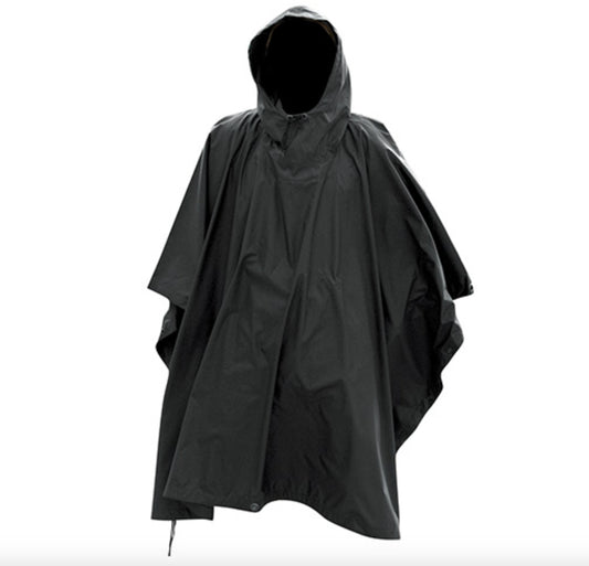 MIL-TEC Weatherproof Rain Coat Hunting Fishing Wet Weather Poncho Ripstop Black