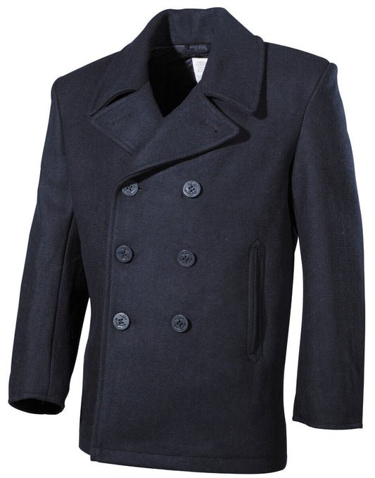 US Classic Marine Army Pea Winter Military Coat Jacket Blue 50% Wool