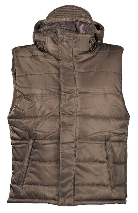 US Army Quilted Military Combat Vest Brown Front Zip Detachable Hood