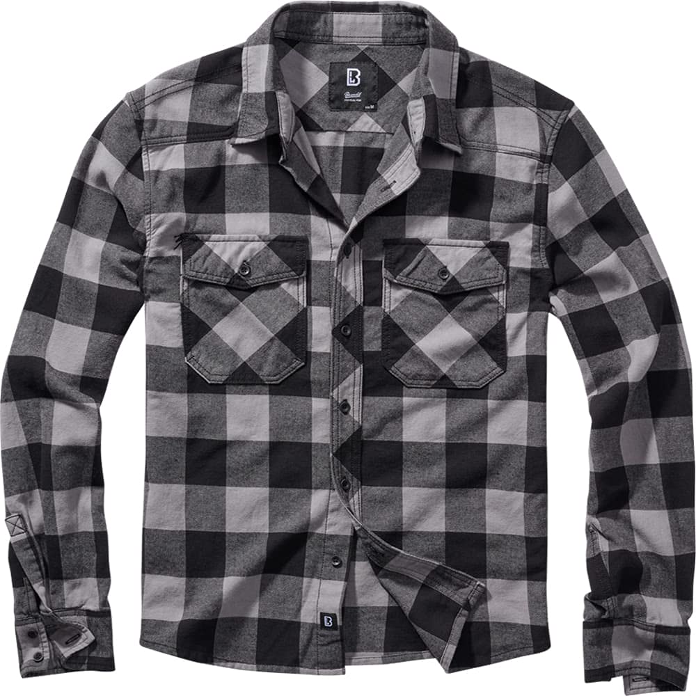 Brandit Men’s Check Shirt – Black/Charcoal Gray Casual Button-Up, Size XXL