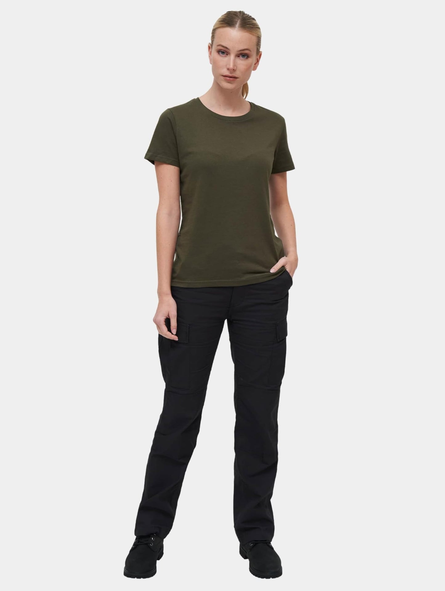 Brandit Ladies Basic T-Shirt Olive XS – 100% Cotton Women’s Casual Wear