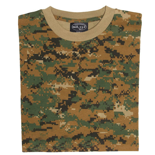 Mil-Tec T-Shirt Digital Woodland Camo Cotton Crew Neck Military XL