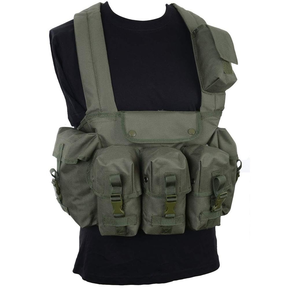 Military Tactical Magazine Chest Rig Carry Vest 6 Pockets Olive