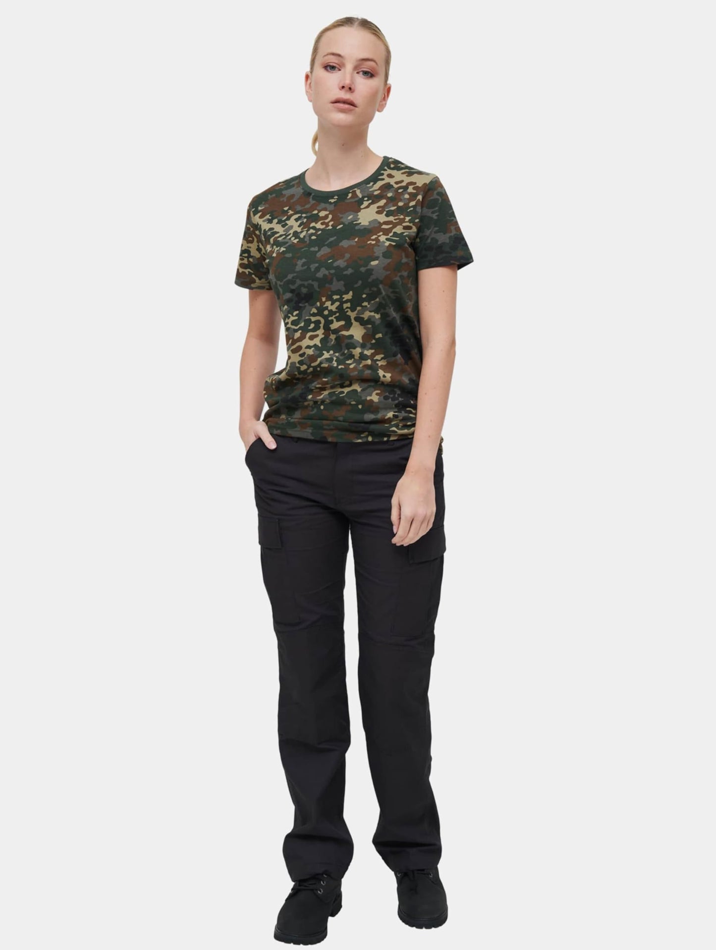 Brandit Ladies T-Shirt Flecktarn Camo – 100% Cotton Women’s Casual Top