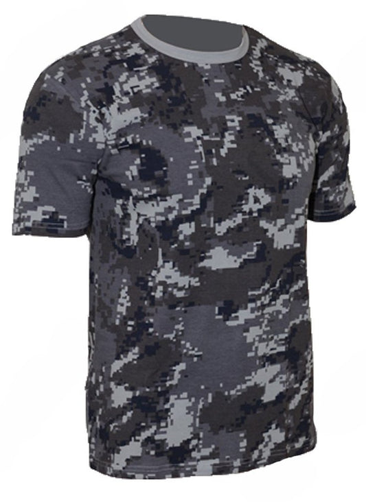 Black Digital Pattern Camouflage T-Shirt Modern Army Camo Top (Small)