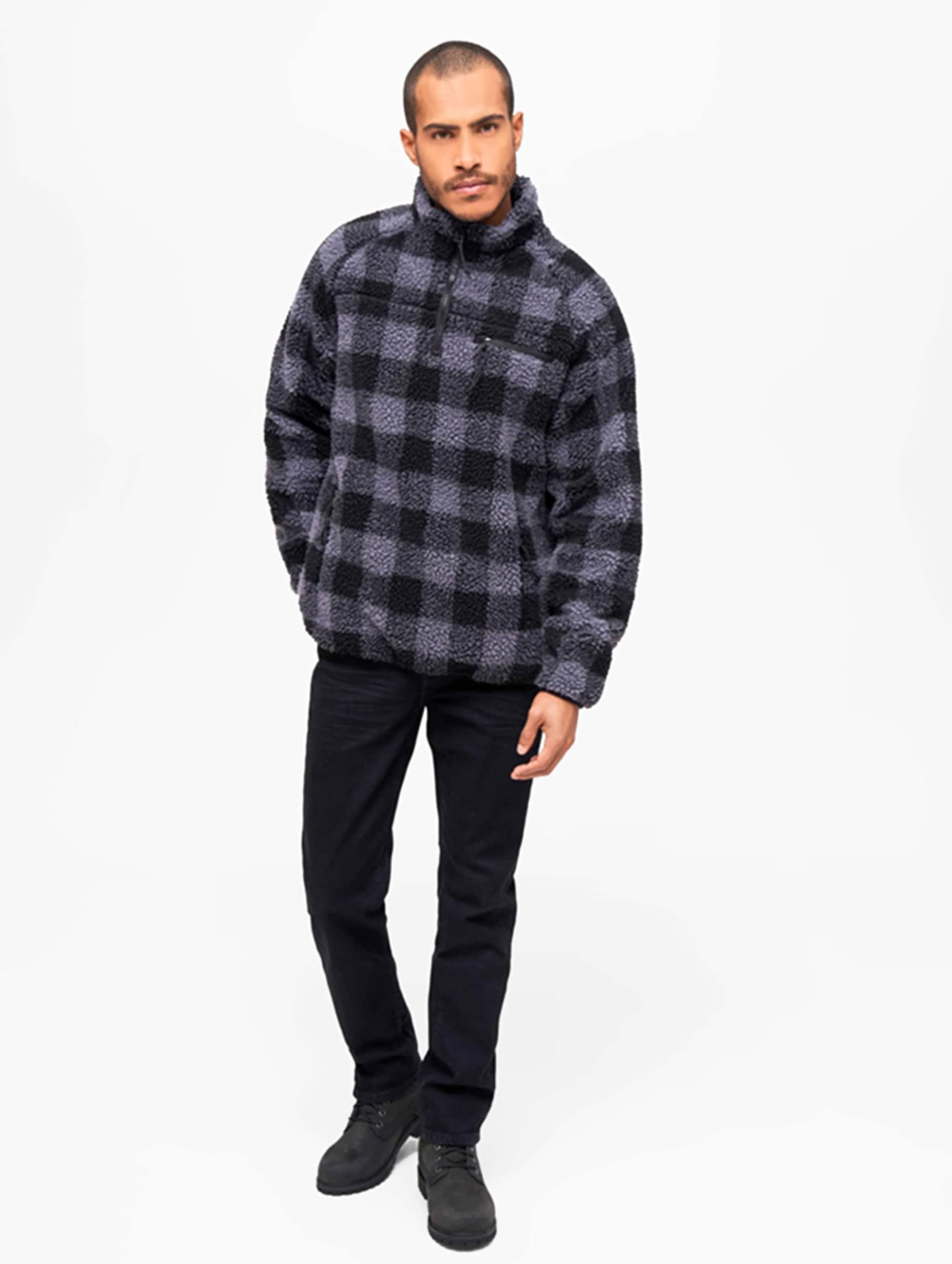 Brandit Men’s Teddyfleece Troyer Black/Gray XL | Warm Pullover Outdoor Sweater