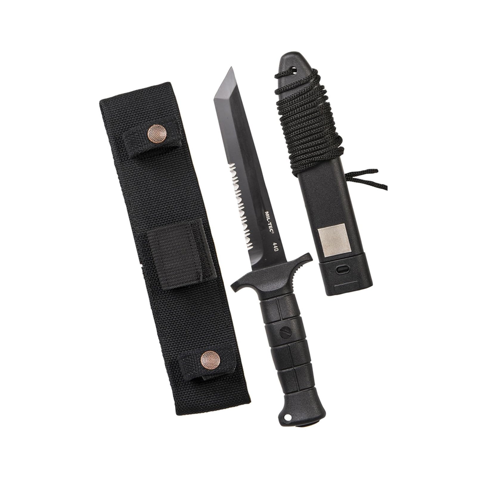 Mil-Tec KM2000 Combat Knife – 6.5" Tanto Fixed Blade with Glass Breaker