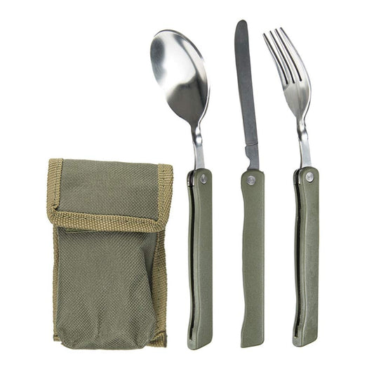 MIL-TEC 3-Piece Foldable Eating Utensil w/Pouch, Olive Drab, 14626000, Olive Drab, 3 Piece,