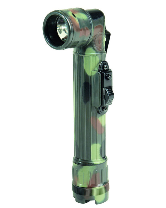 Mil-Tec Small Anglehead LED Flashlight, 2AA, White, Flecktarn Camo, Small, 15143021