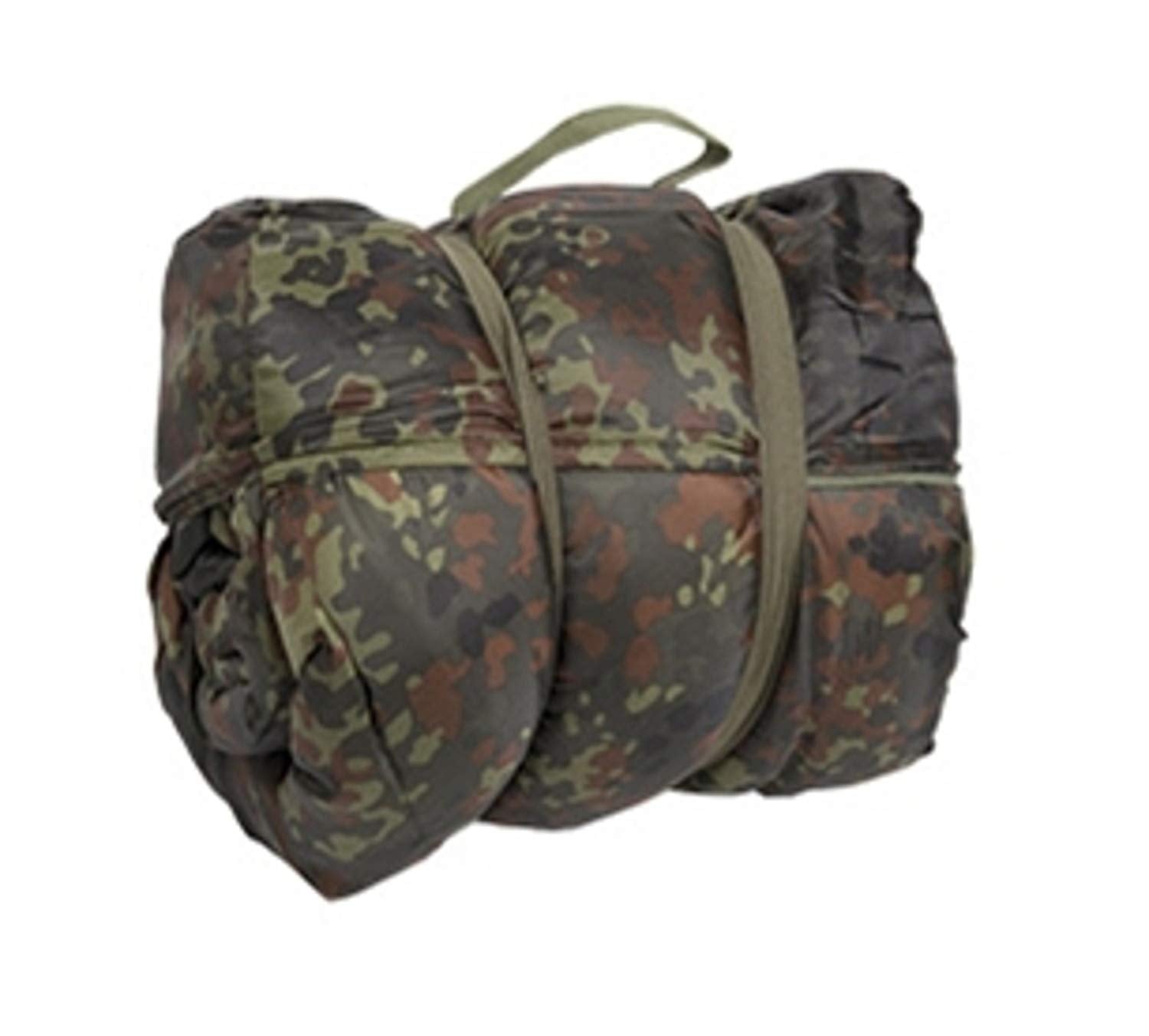Mil-Tec Pilot Sleeping Bag Flecktarn Camo – 4-Season Mummy Bag with Pillow