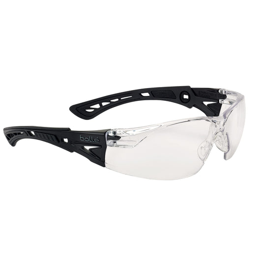 Bollé Safety Standard Issue, RUSH+ Eye Protection for Military, Tactical and First Responders with Platinum Anti-Fog Coating, Matte Black Frame/Clear lenses