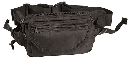 Mil-Tec Large Black Waist Pack Nylon Travel Belt Bag with Pockets