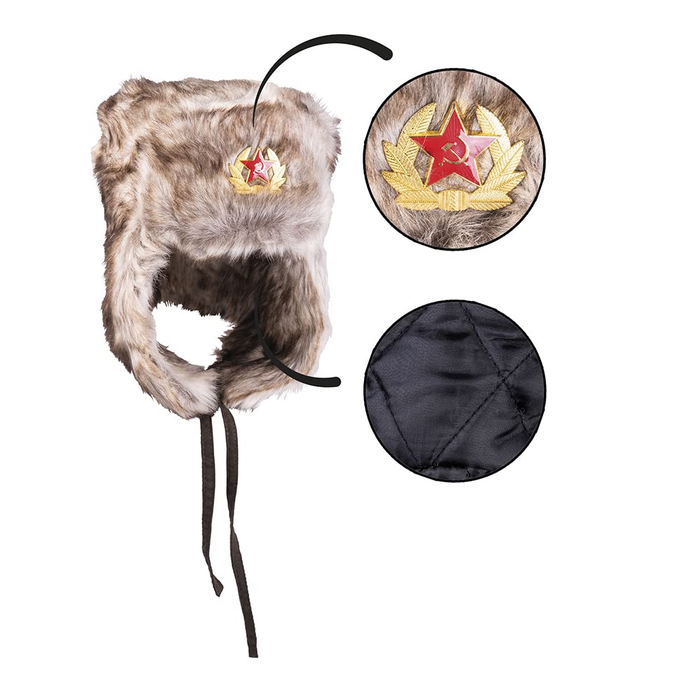 Mil-Tec Russian Winter Shapka Cap Brown Faux Fur Warm Hat Size L